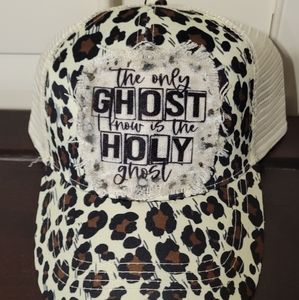 Reborn Creations Hat with Christian quote on distressed patch.